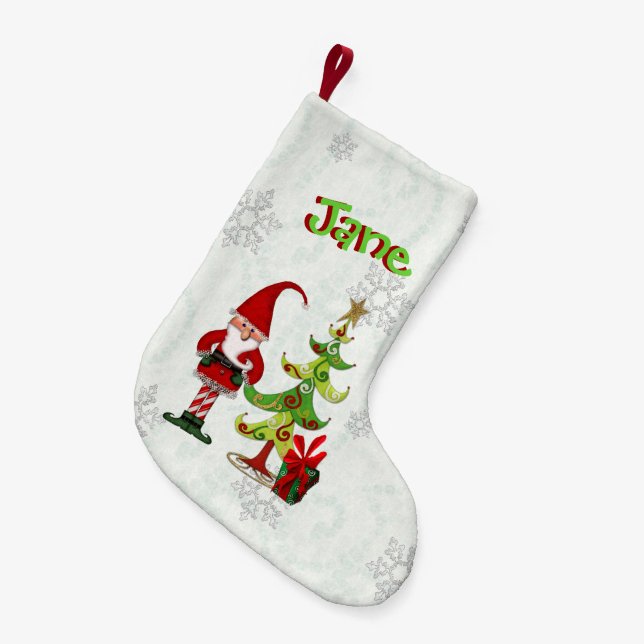 Petite Chaussette De Noël Noël Folk Whimsey 3D lettres PERSONNALISÉ (Devant (Accrochage))