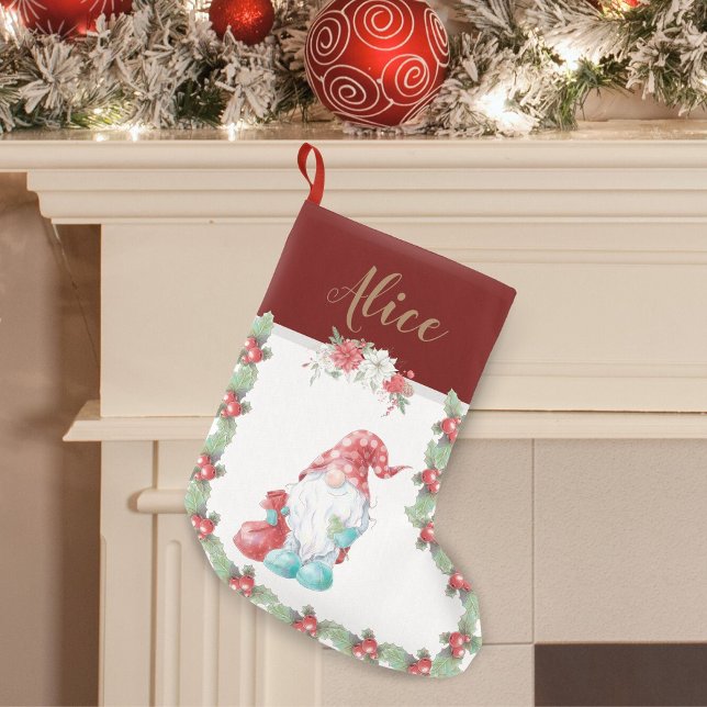 Petite Chaussette De Noël Noël Gnome Fête Monogramme Floral Stocking (Créateur téléchargé)