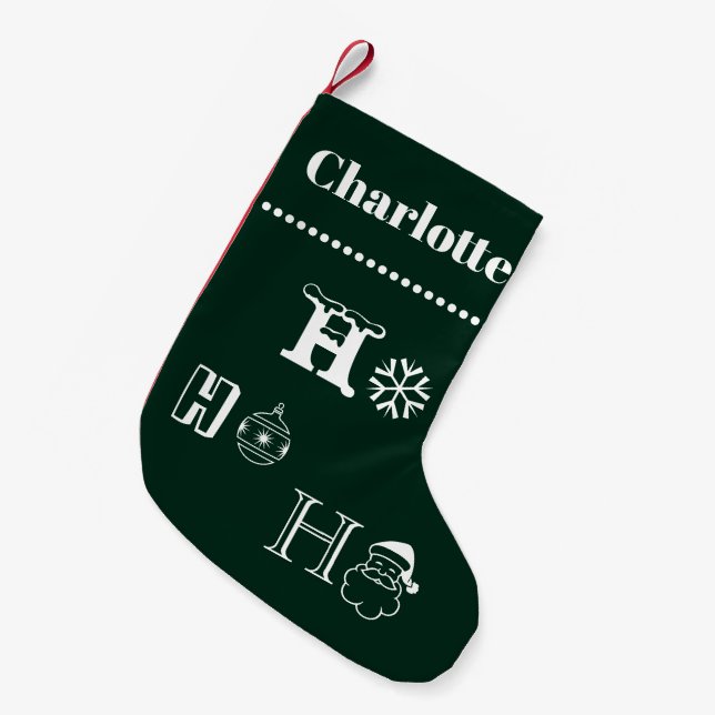 Petite Chaussette De Noël Noël Ho Ho Ho vert foncé date du nom (Devant (Accrochage))