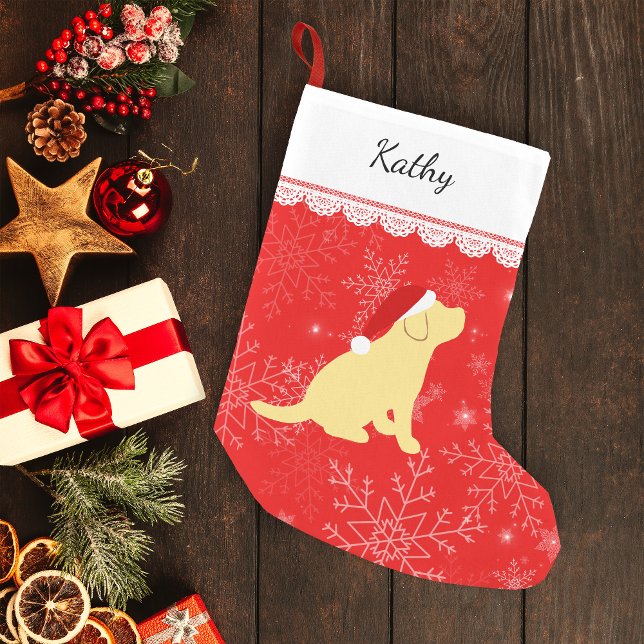 Petite Chaussette De Noël Noel Jaune Labrador Chiot Stocker (Personalized Yellow Labrador Puppy Silhouette Christmas Stocking for Yellow Labrador Owners.)