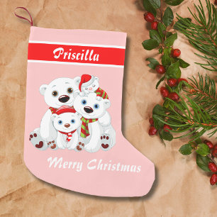 Petite Chaussette De Noël Noël mignon Famille Ours rose
