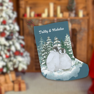 Petite Chaussette De Noël Noël mignon papa et enfant Penguin Forêt de neige