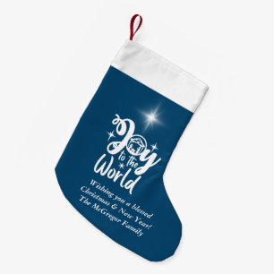 Petite Chaussette De Noël Noël Nativité Joie au monde Bleu & Blanc C
