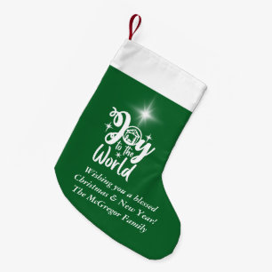 Petite Chaussette De Noël Noël Nativité Joie au monde Vert & Blanc