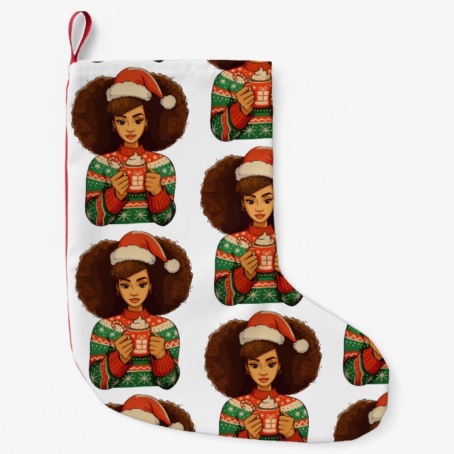 Petite Chaussette De Noël Noël Noir Afro Fille Noël Noël Chapeau Africain (Devant)