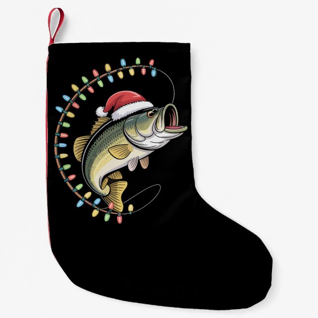 Petite Chaussette De Noël Noël Papa Basse Poisson Drôle Pêcheur Pêcheur (Devant)