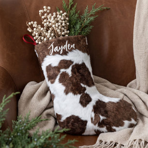 Petite Chaussette De Noël Noël personnalisé avec impression de vache rustiqu