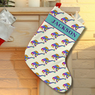 Petite Chaussette De Noël Noël personnalisé avec un nom de garçon Dinosaure