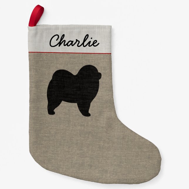 Petite Chaussette De Noël Noël personnalisé par silhouette rugueuse de chien (Devant)
