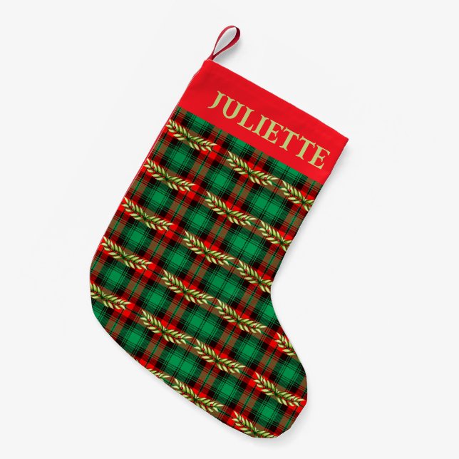 Petite Chaussette De Noël Noël Plaid Et Feuilles (Devant (Accrochage))