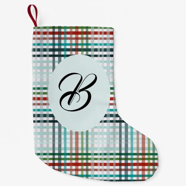 Petite Chaussette De Noël Noël plaid. Personnalisé avec le nom. (Devant)