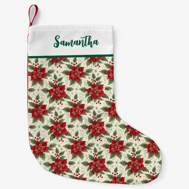 Petite Chaussette De Noël Noël Poinsettia Floral Noël Stocking (Devant)