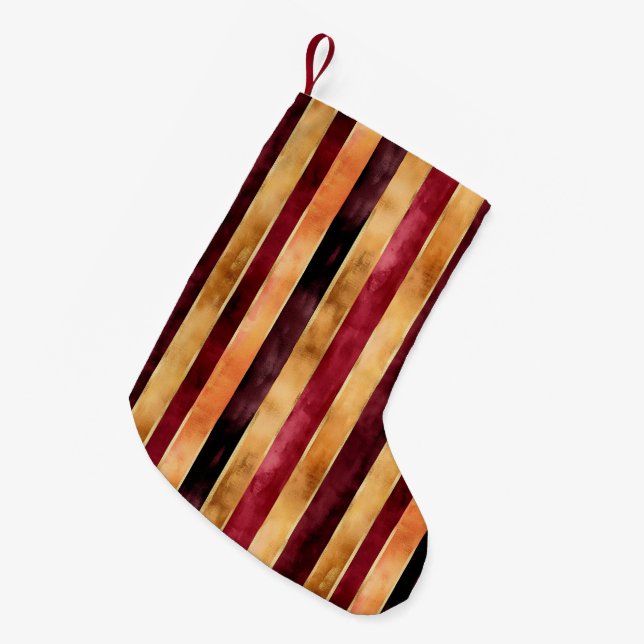 Petite Chaussette De Noël Noël rayures pêche or Bourgogne (Devant (Accrochage))