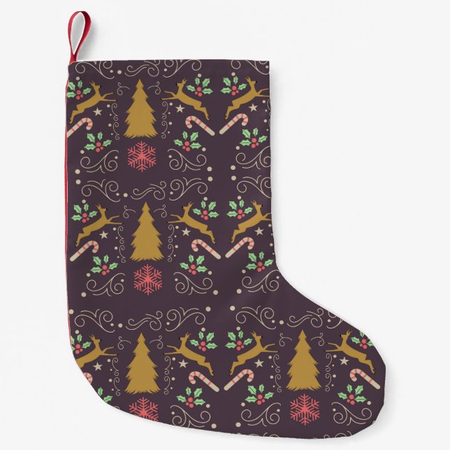 Petite Chaussette De Noël Noël Renne d'Or (Devant)