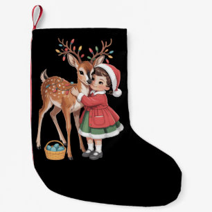 Petite Chaussette De Noël Noël Rétro Renne Et Fille Xmas 