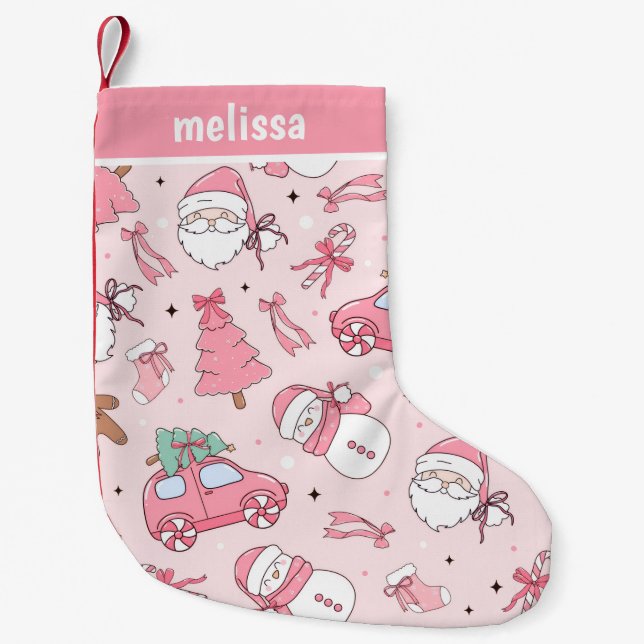 Petite Chaussette De Noël Noël rose personnalisé (Devant)