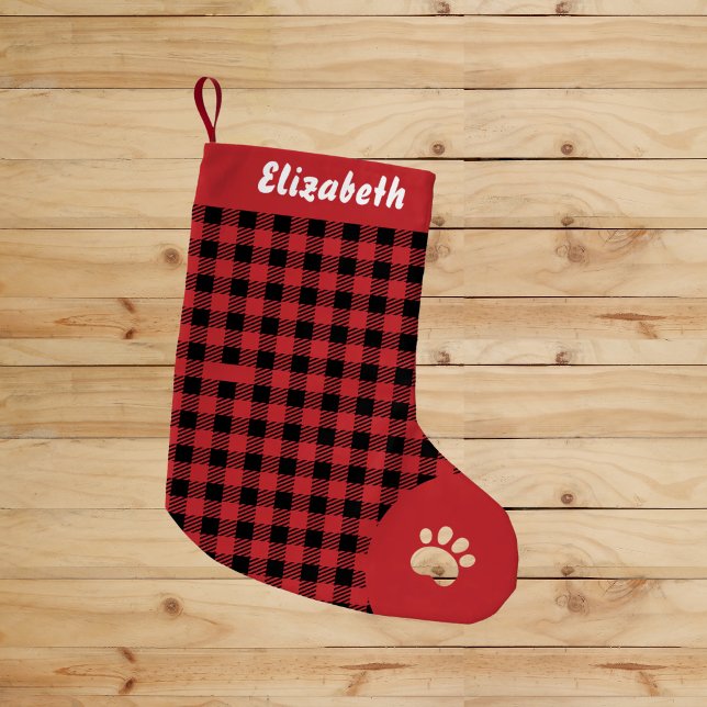 Petite Chaussette De Noël Noel rouge et noir Buffalo plaqué Nom personnalisé (Créateur téléchargé)