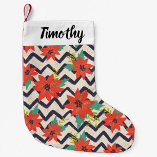 Petite Chaussette De Noël Noël Rouge Poinsettia noir et blanc Chevron