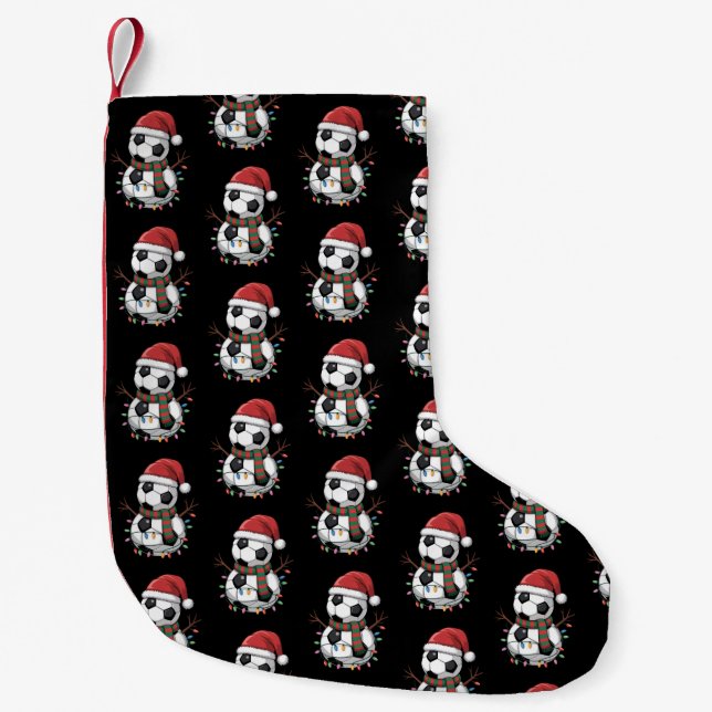 Petite Chaussette De Noël Noël Soccer Ball Snowman Lights Santa Hat (Devant)
