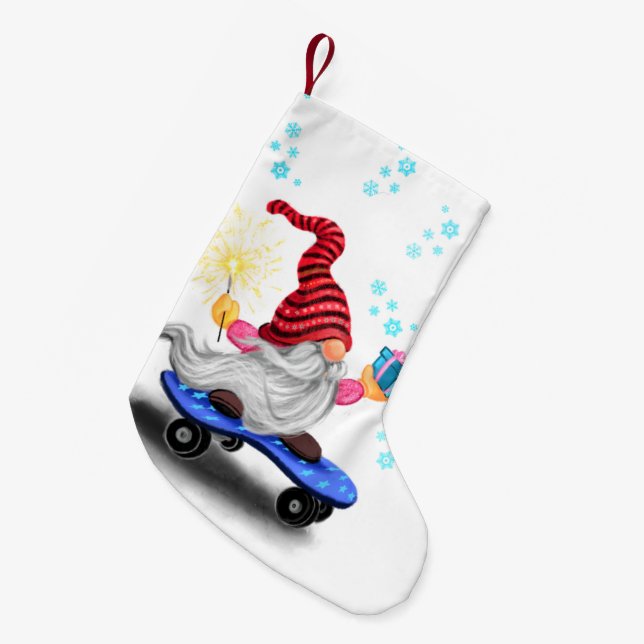 Petite Chaussette De Noël Noël Stocker Patinage Gnome avec cadeau (Devant (Accrochage))