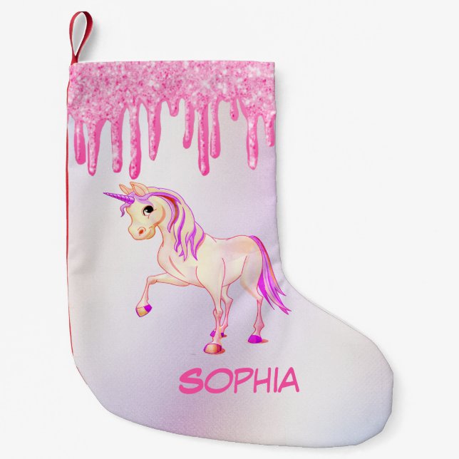 Petite Chaussette De Noël Noël Unicorn rose Parties scintillant fille person (Devant)