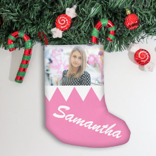 Petite Chaussette De Noël Noël Vacances d'hiver Personnalisé Photo Rose