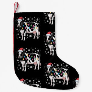 Petite Chaussette De Noël Noël Vache Noël Lumières Santa Hat Ferme Vacances
