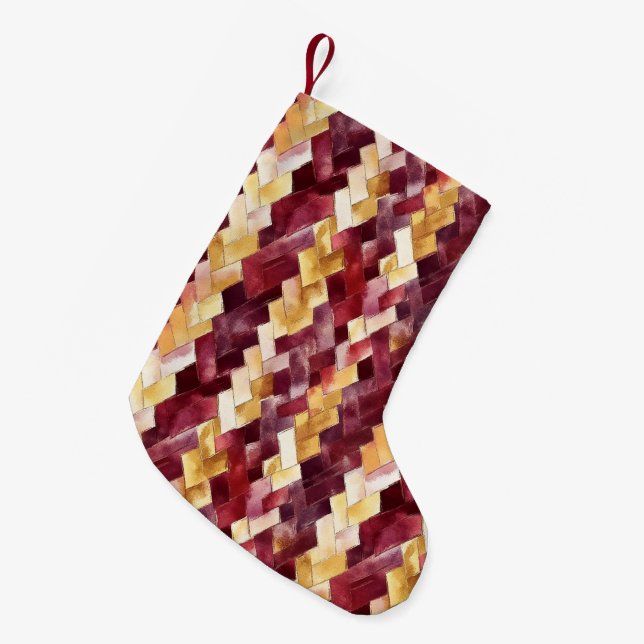 Petite Chaussette De Noël Noël Zigzag Or Bourgogne Pêche (Devant (Accrochage))