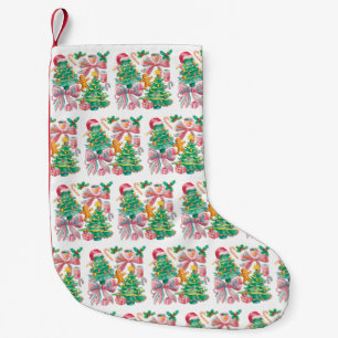 Petite Chaussette De Noël Nœud de sapin de Noël Preppy Rose Bleu Coquette