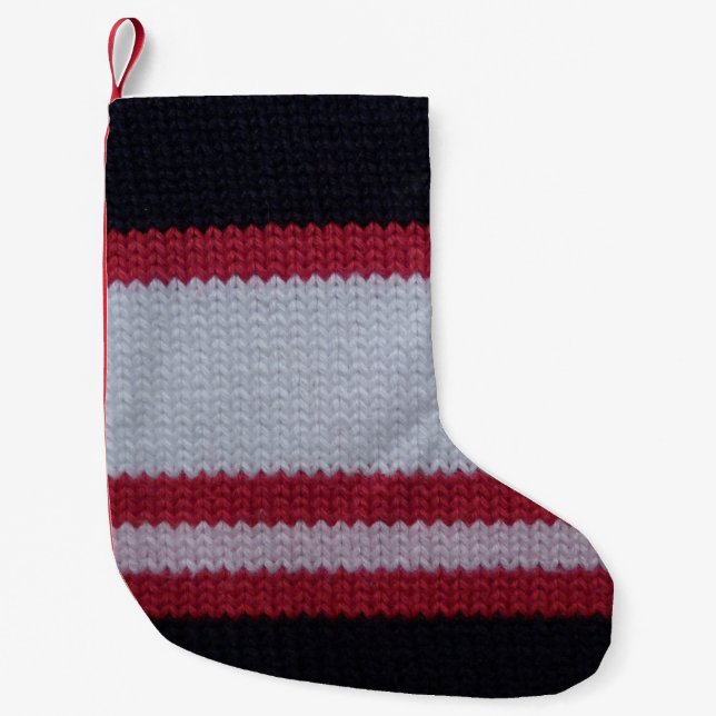 Petite Chaussette De Noël Noir blanc rouge : Motif en tissu lainé nui (Devant)