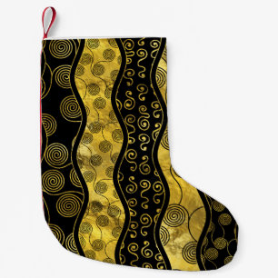Petite Chaussette De Noël Noir de luxe et motif africain d'or