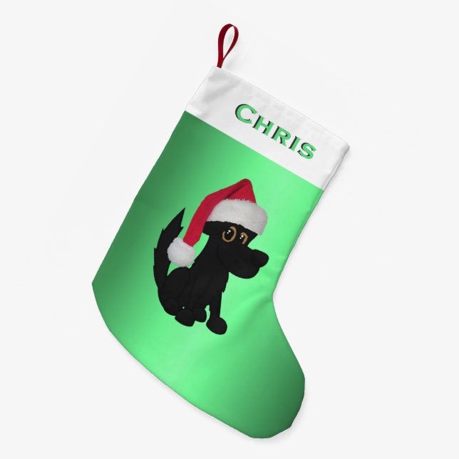 Petite Chaussette De Noël Noir de Noël Chien Vert Personnalisé (Devant (Accrochage))