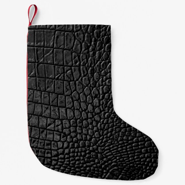 Petite Chaussette De Noël Noir lisse : Cuir Texture Élégance (Devant)
