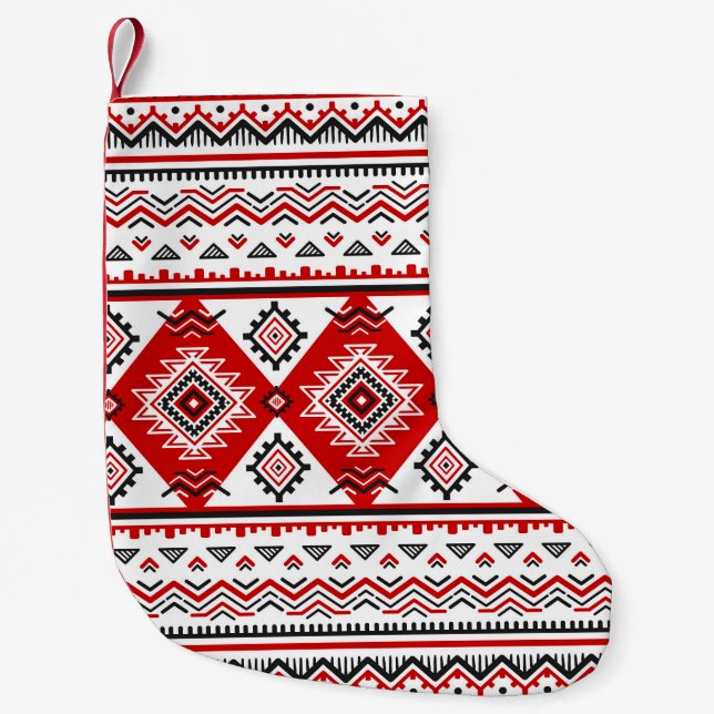 Petite Chaussette De Noël Noir noir rouge, motifs ukrainiens. (Devant)