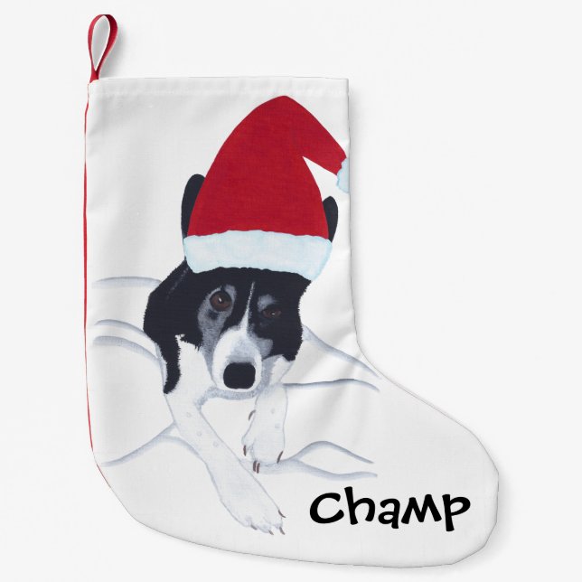 Petite Chaussette De Noël Nom Bordure Collie Père Noël Chien Noël Stocker (Devant)