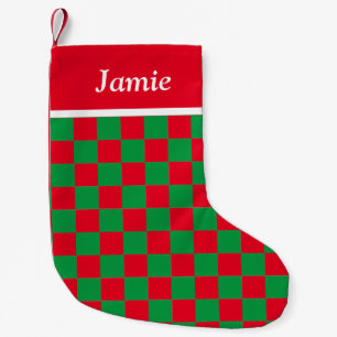 Petite Chaussette De Noël Nom classique Festive Rouge et Vert à damiers