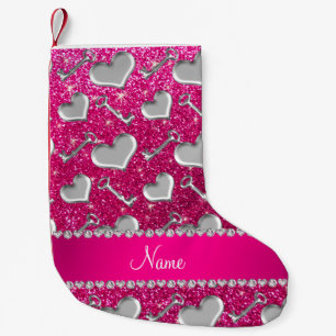 Petite Chaussette De Noël Nom coeur argent clés neon parties scintillant ros