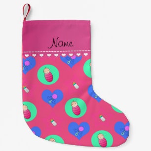 Petite Chaussette De Noël Nom Coeurs roses points étoiles bébé biberon de bé