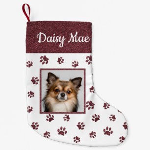 Petite Chaussette De Noël Nom de chien mignon Photo Rose Gold Paillettes Emp