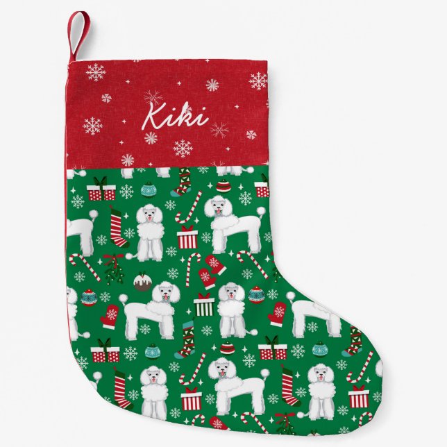Petite Chaussette De Noël Nom de chien personnalisé canicule blanc (Devant)