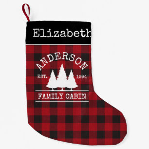 Petite Chaussette De Noël Nom de la famille Cabine Red Buffalo Plaid