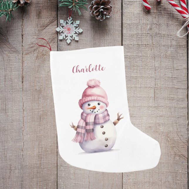 Petite Chaussette De Noël Nom de la fille rose snowman (Créateur téléchargé)