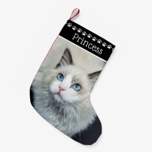 Petite Chaussette De Noël Nom de la photo de chat Empreintes de pattes noirs