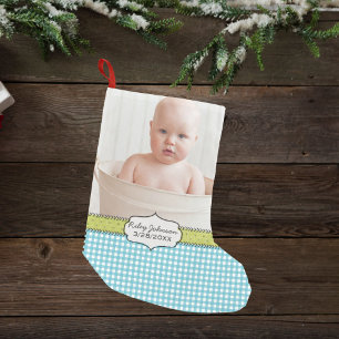 Petite Chaussette De Noël Nom de la photo du bébé personnalisé et gardien d'