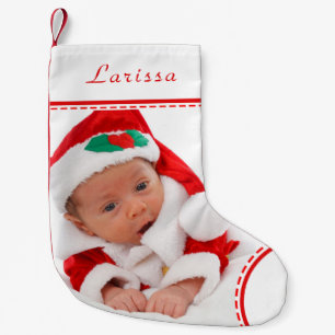 Petite Chaussette De Noël Nom de la photo personnalisée Coupe rouge blanche