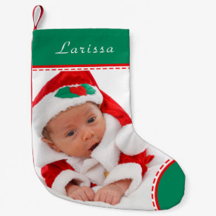 Petite Chaussette De Noël Nom de la photo personnalisée Triage vert Noël