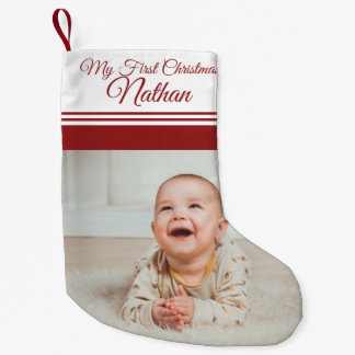Petite Chaussette De Noël Nom de la première photo de Noël du bébé mou