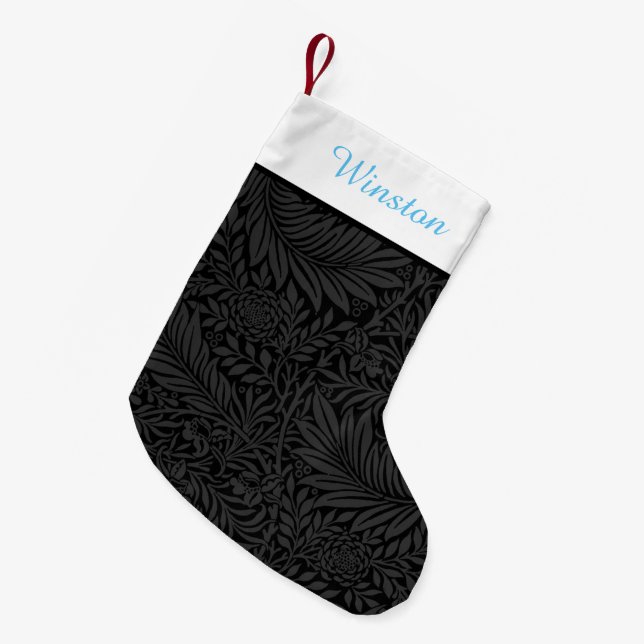 Petite Chaussette De Noël Nom de l'animal de compagnie Black Floral Sky Blue (Devant (Accrochage))