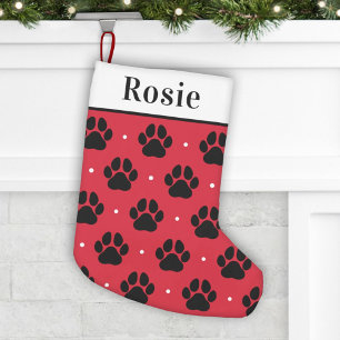 Petite Chaussette De Noël Nom de l'animal de compagnie noir rouge Empreinte