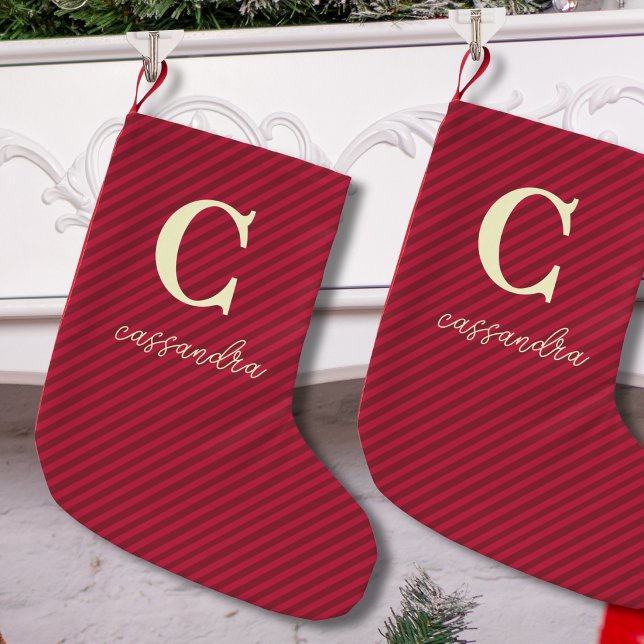 Petite Chaussette De Noël Nom de monogramme rayé rouge simple (Créateur téléchargé)